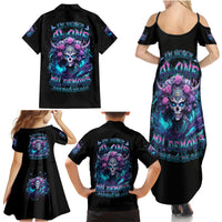 Rose Skull Family Matching Summer Maxi Dress and Hawaiian Shirt I'm Never Alone My Demons Are With Me 24/7 - Wonder Print Shop