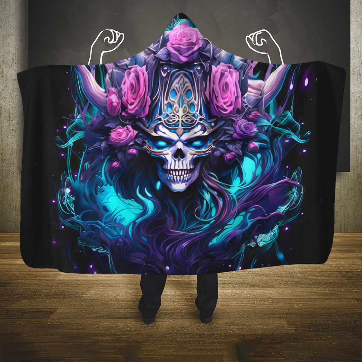 Rose Skull Hooded Blanket I'm Never Alone My Demons Are With Me 24/7