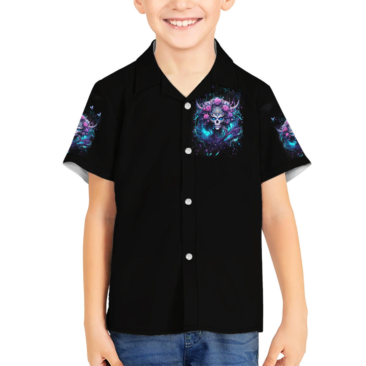 Rose Skull Kid Hawaiian Shirt I'm Never Alone My Demons Are With Me 24/7 - Wonder Print Shop