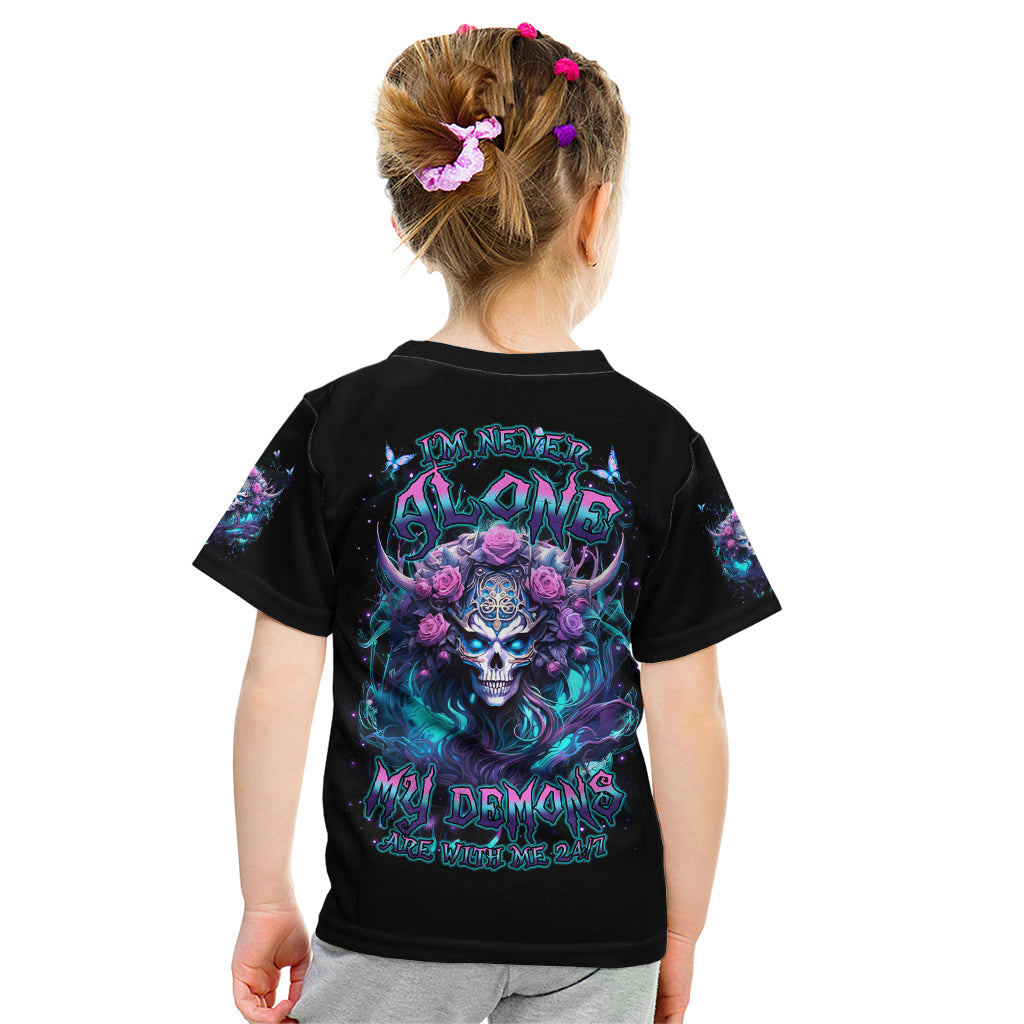 Rose Skull Kid T Shirt I'm Never Alone My Demons Are With Me 24/7 - Wonder Print Shop