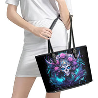 Rose Skull Leather Tote Bag I'm Never Alone My Demons Are With Me 24/7 - Wonder Print Shop
