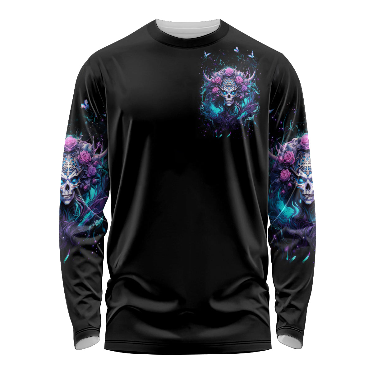 Rose Skull Long Sleeve Shirt I'm Never Alone My Demons Are With Me 24/7 - Wonder Print Shop