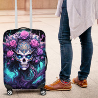 Rose Skull Luggage Cover I'm Never Alone My Demons Are With Me 24/7 - Wonder Print Shop