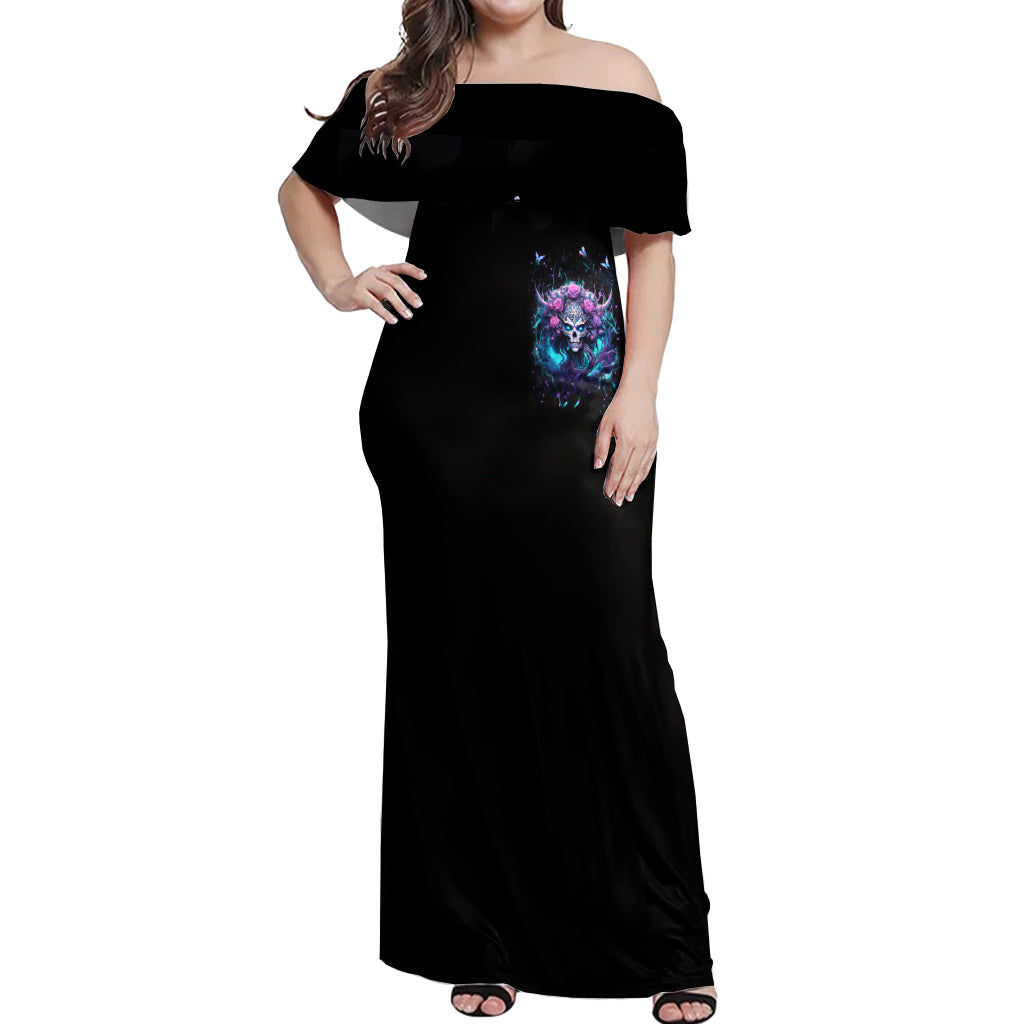 Rose Skull Off Shoulder Maxi Dress I'm Never Alone My Demons Are With Me 24/7 - Wonder Print Shop