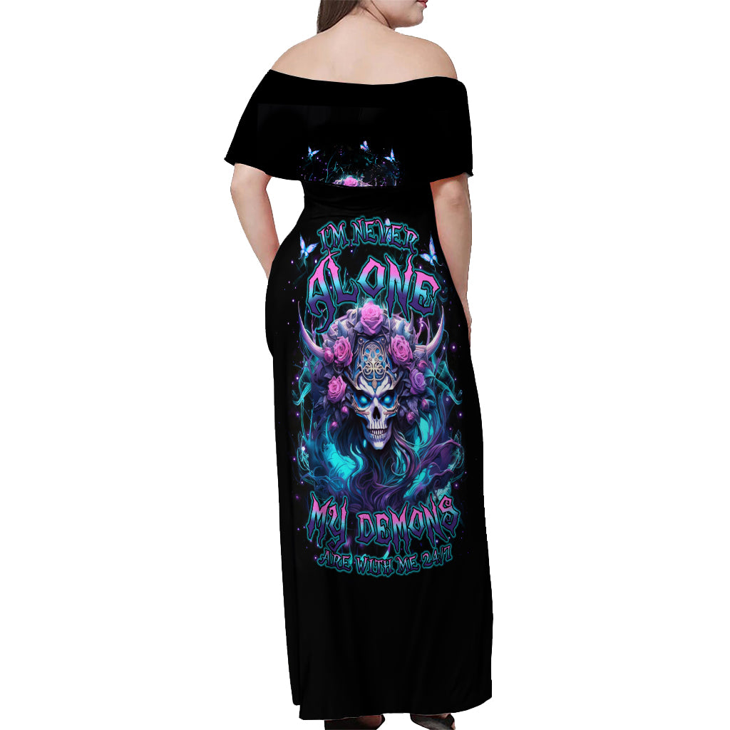 Rose Skull Off Shoulder Maxi Dress I'm Never Alone My Demons Are With Me 24/7 - Wonder Print Shop