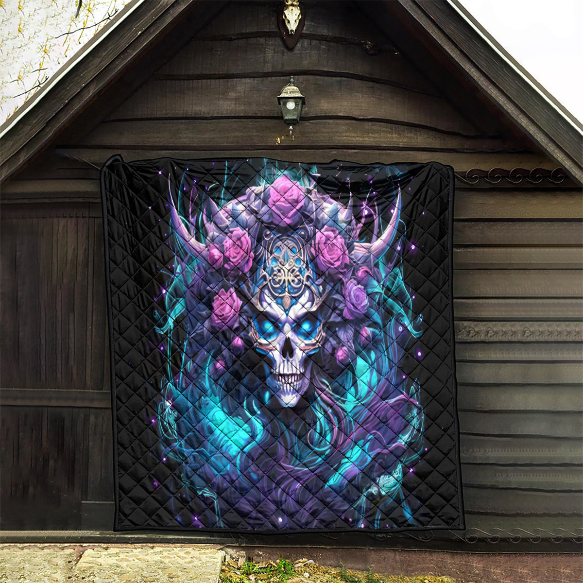 Rose Skull Quilt I'm Never Alone My Demons Are With Me 24/7 - Wonder Print Shop