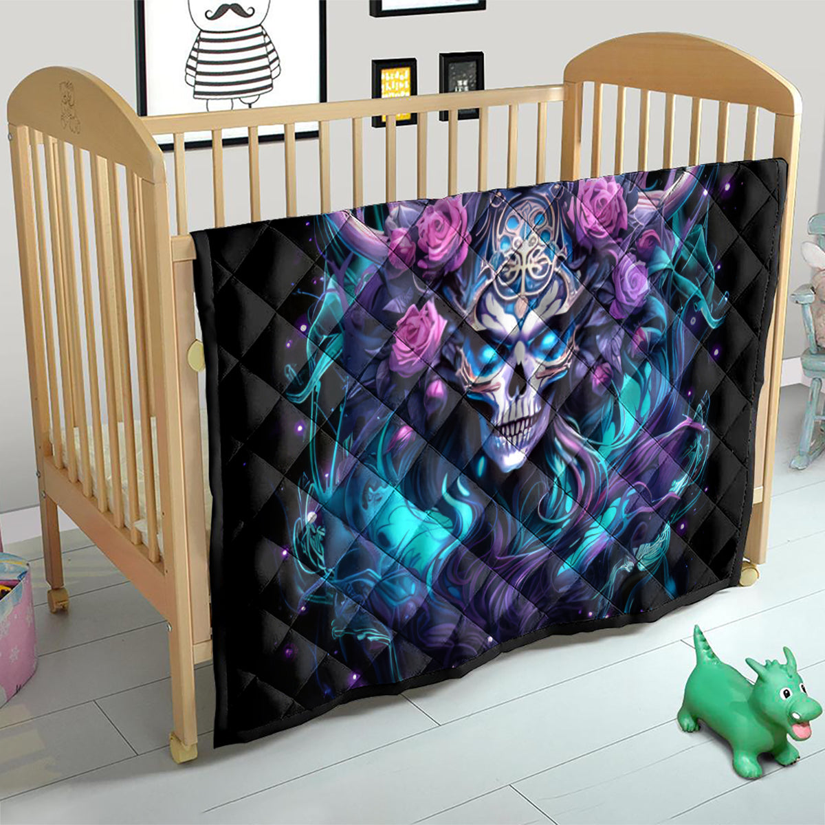 Rose Skull Quilt I'm Never Alone My Demons Are With Me 24/7 - Wonder Print Shop