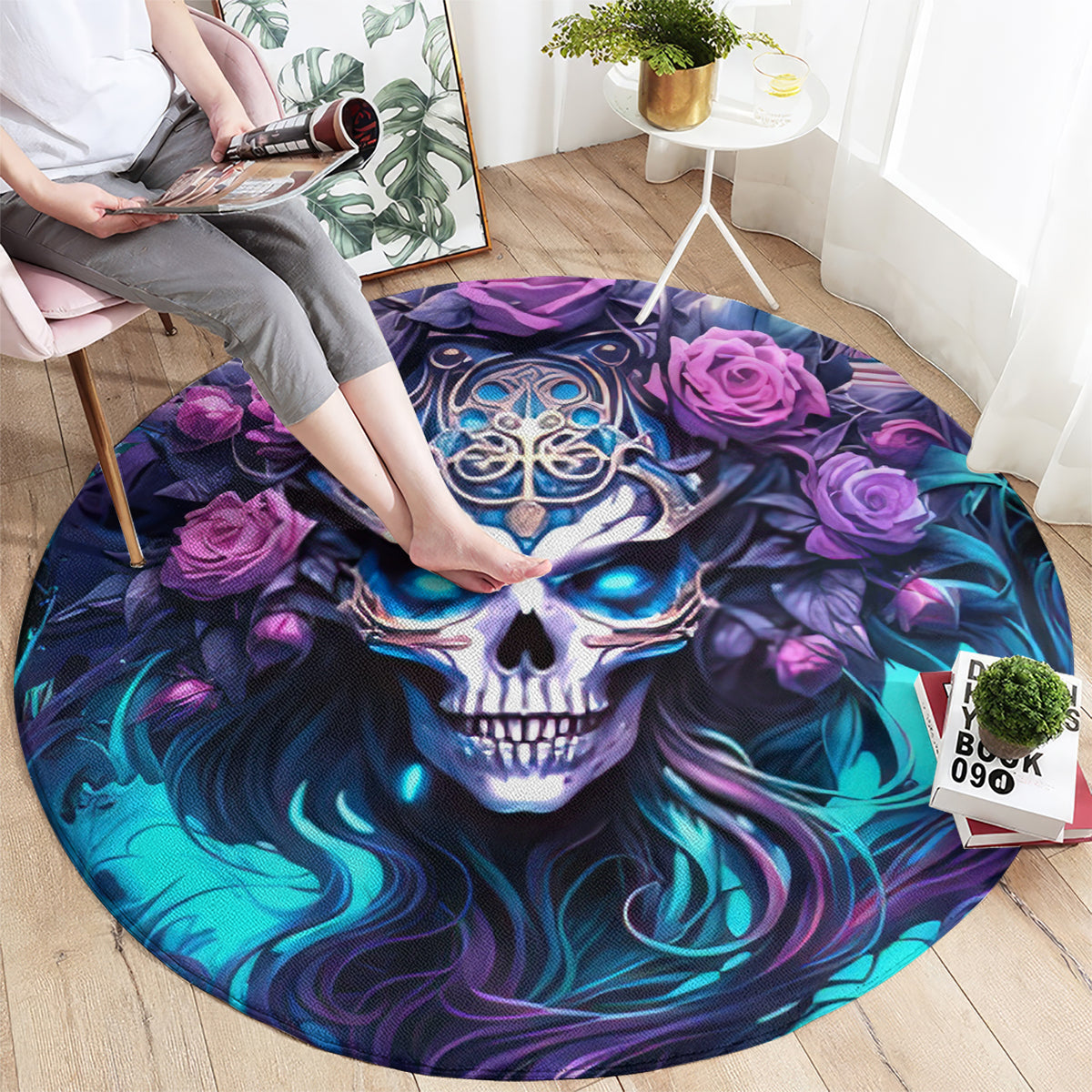 Rose Skull Round Carpet I'm Never Alone My Demons Are With Me 24/7