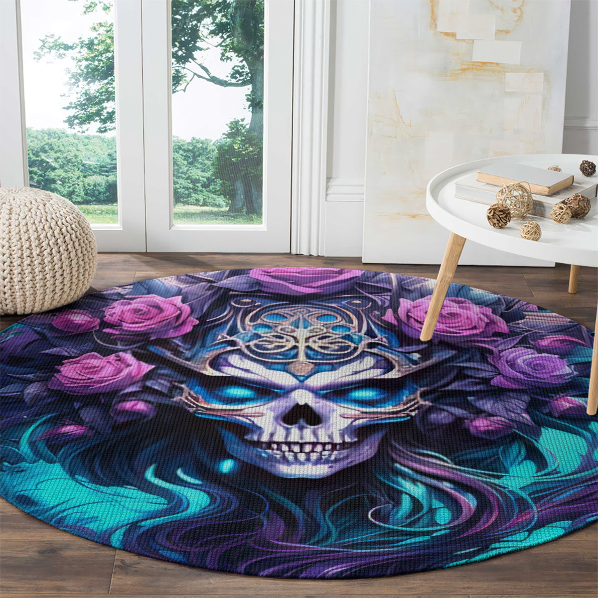 Rose Skull Round Carpet I'm Never Alone My Demons Are With Me 24/7