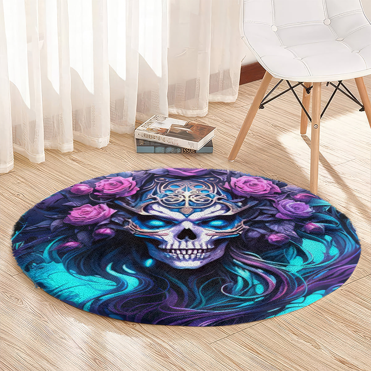 Rose Skull Round Carpet I'm Never Alone My Demons Are With Me 24/7