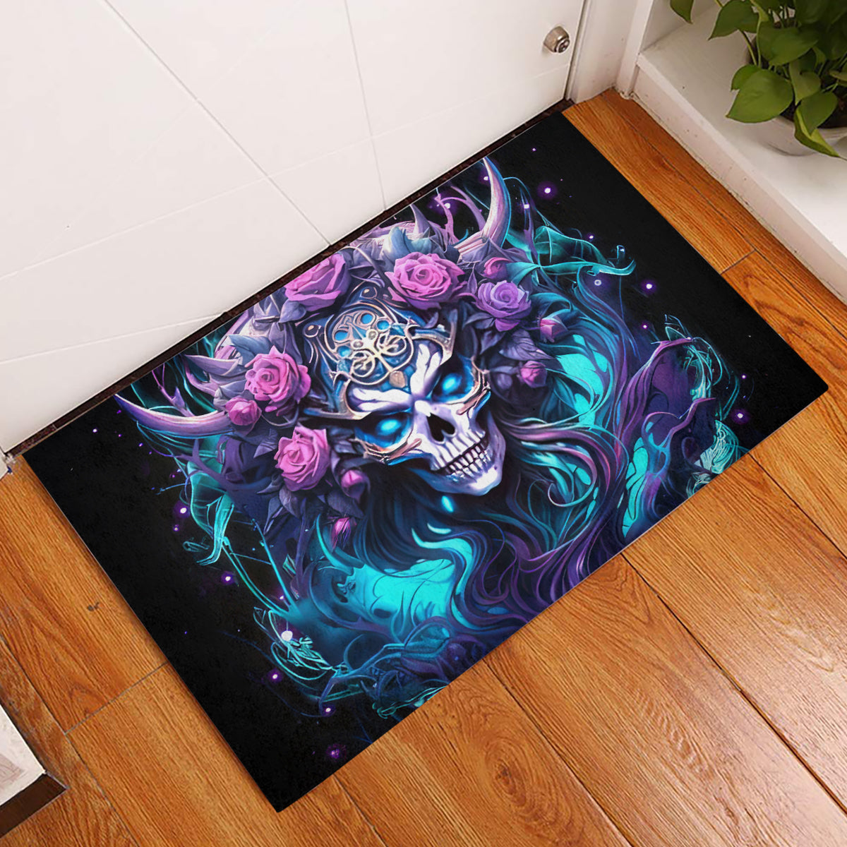 Rose Skull Rubber Doormat I'm Never Alone My Demons Are With Me 24/7 - Wonder Print Shop