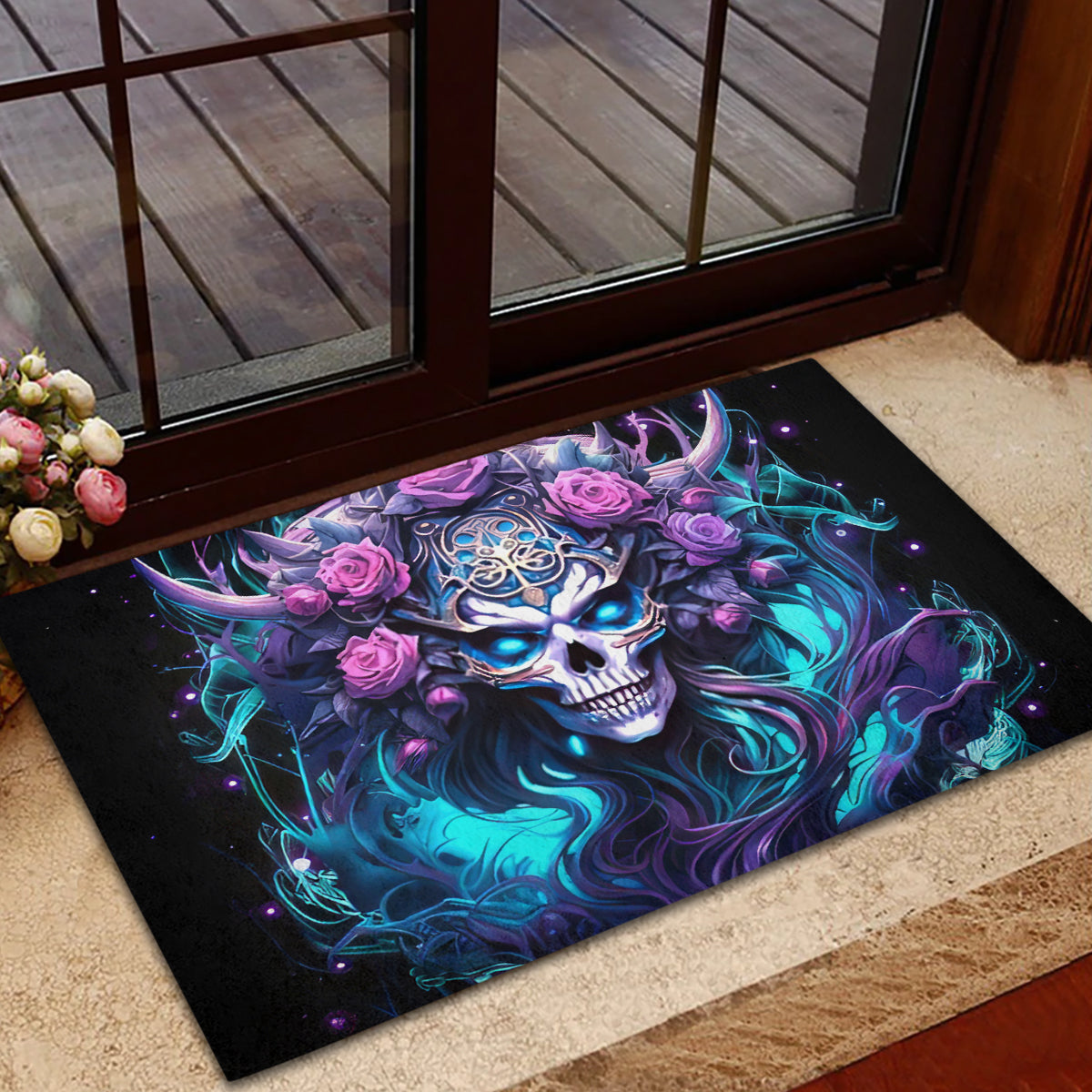 Rose Skull Rubber Doormat I'm Never Alone My Demons Are With Me 24/7 - Wonder Print Shop