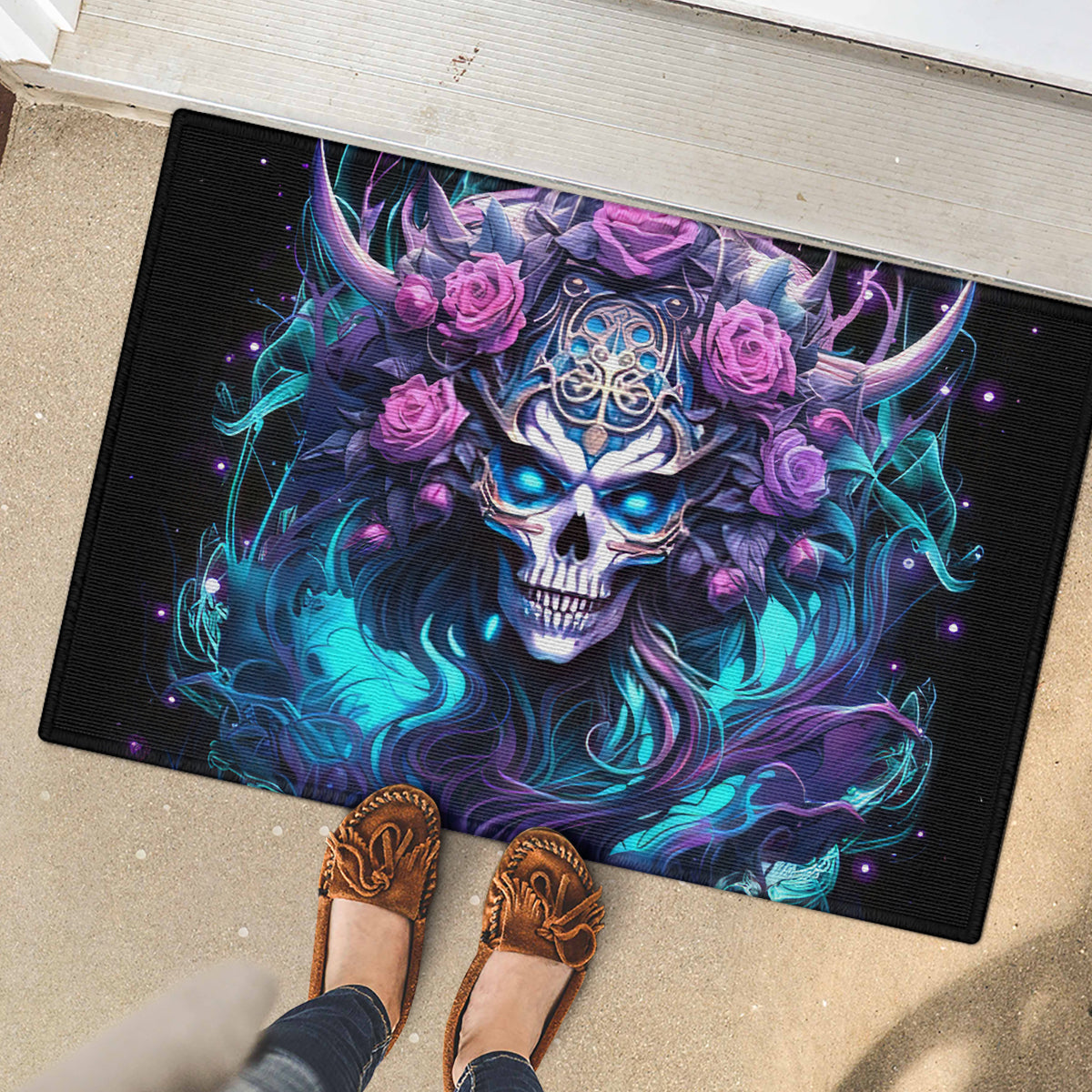 Rose Skull Rubber Doormat I'm Never Alone My Demons Are With Me 24/7 - Wonder Print Shop