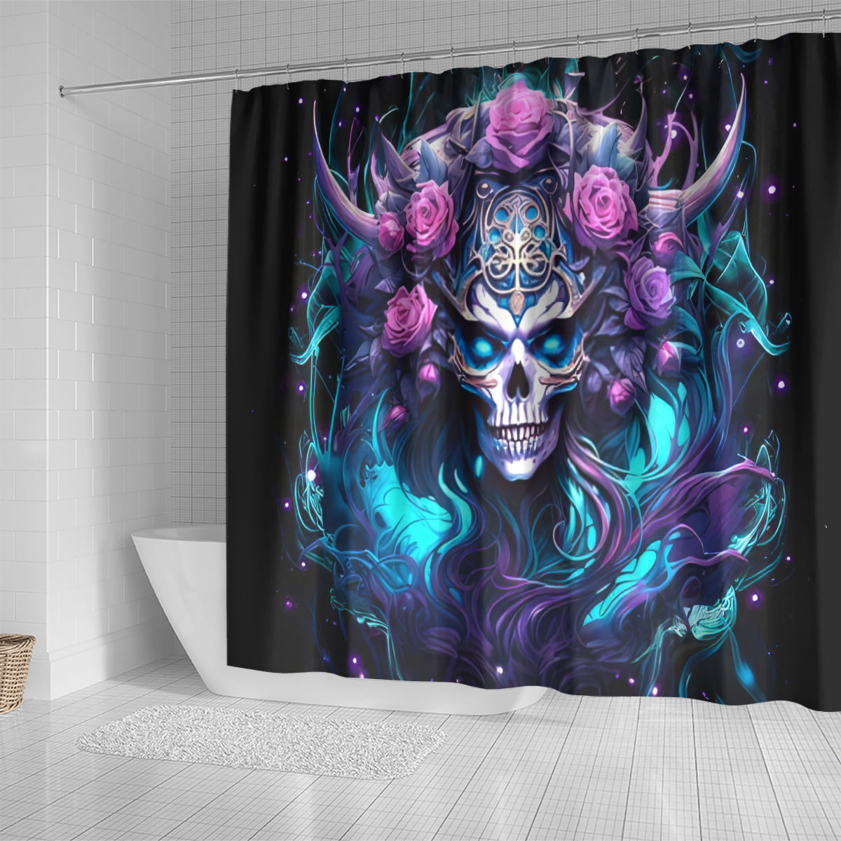 Rose Skull Shower Curtain I'm Never Alone My Demons Are With Me 24/7