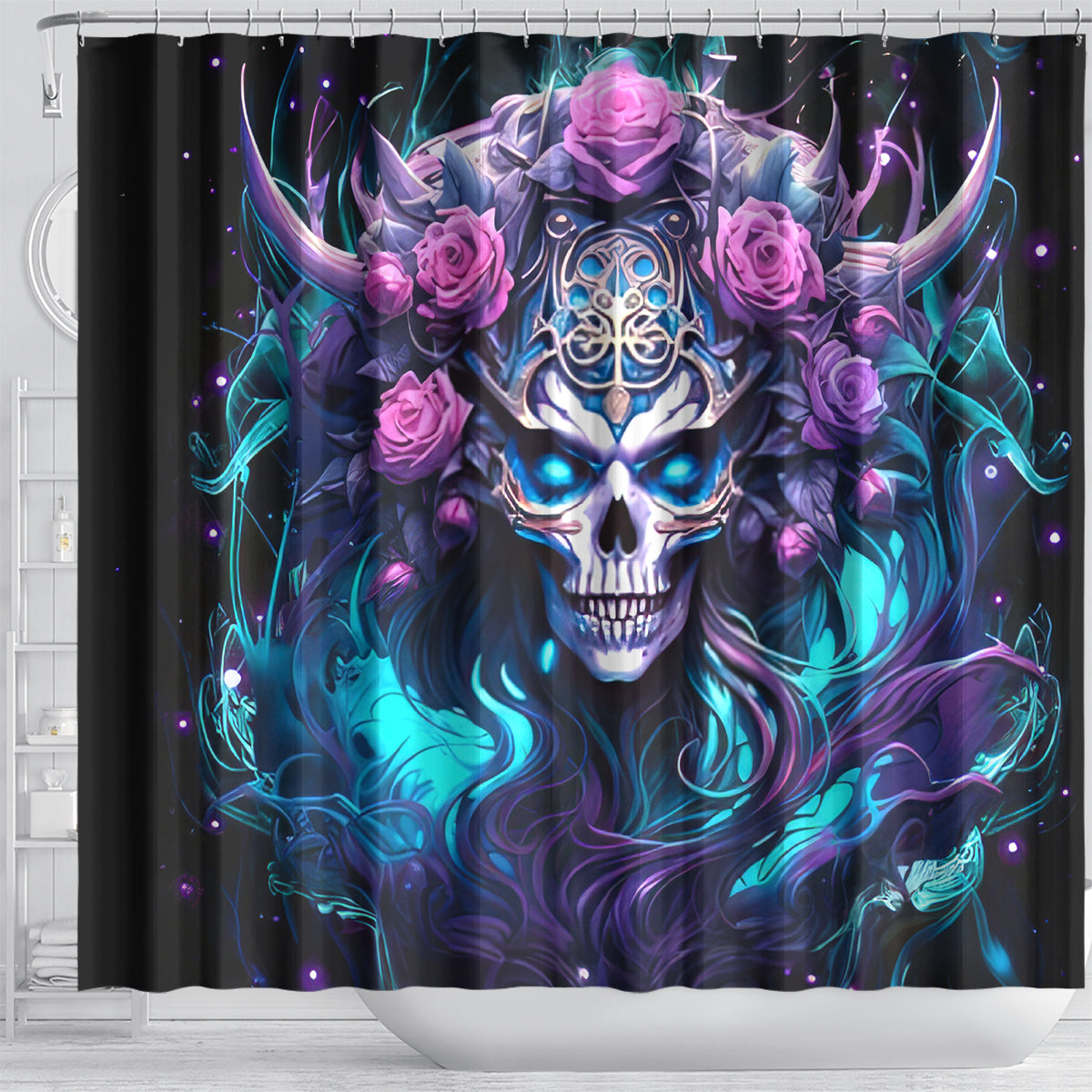 Rose Skull Shower Curtain I'm Never Alone My Demons Are With Me 24/7