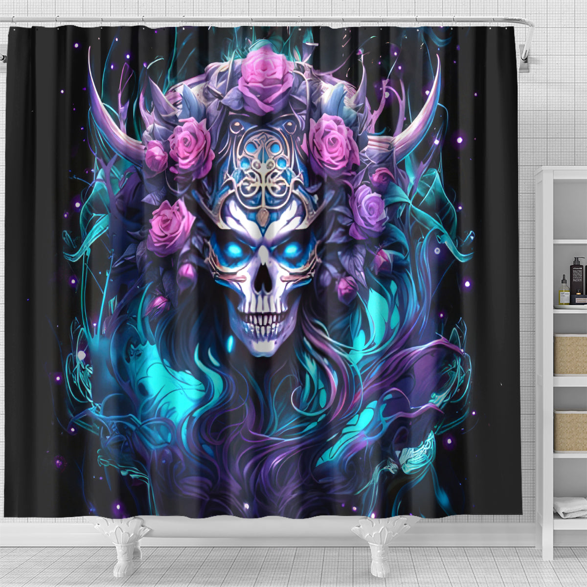 Rose Skull Shower Curtain I'm Never Alone My Demons Are With Me 24/7