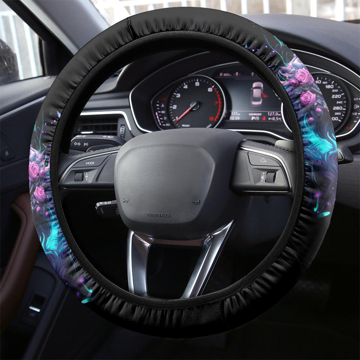 Rose Skull Steering Wheel Cover I'm Never Alone My Demons Are With Me 24/7 - Wonder Print Shop