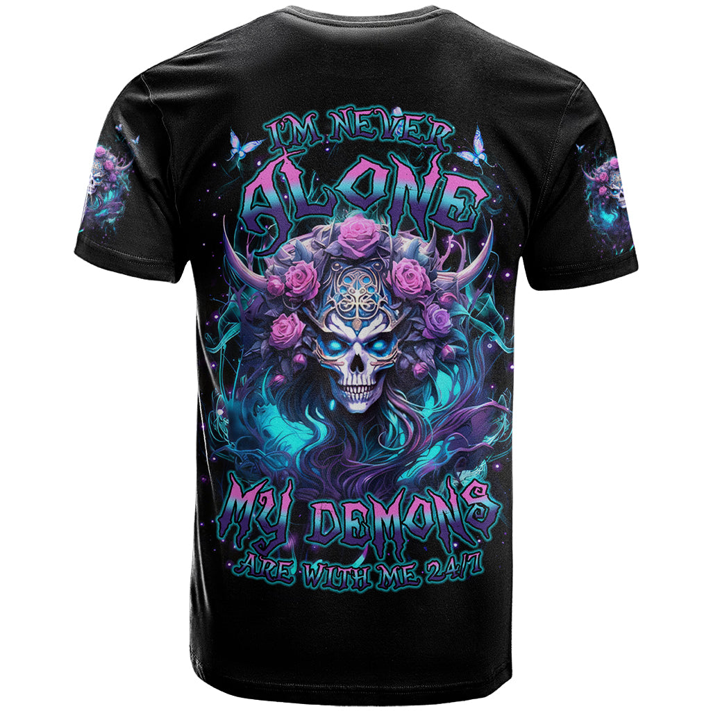 Rose Skull T Shirt I'm Never Alone My Demons Are With Me 24/7 - Wonder Print Shop