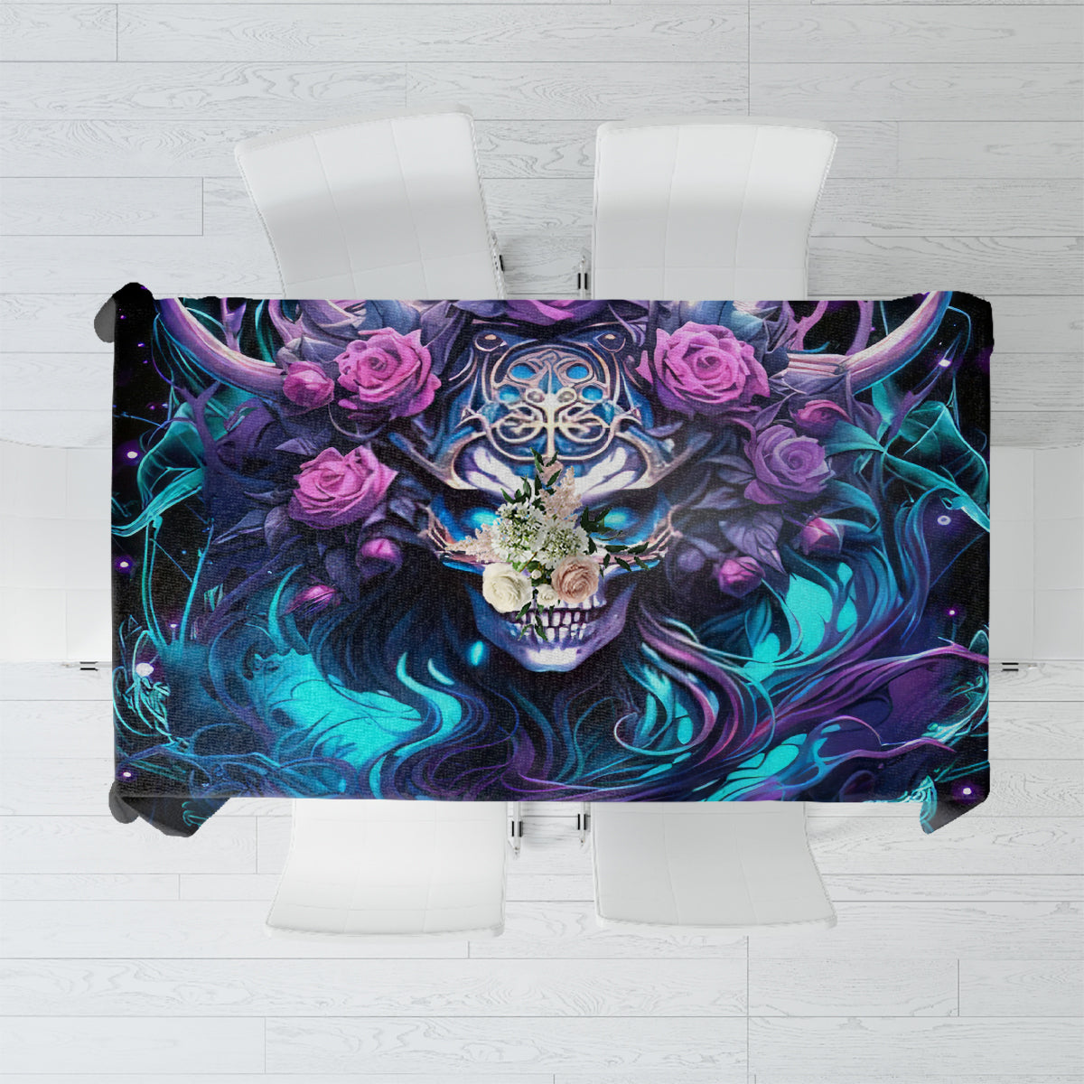 Rose Skull Tablecloth I'm Never Alone My Demons Are With Me 24/7 - Wonder Print Shop
