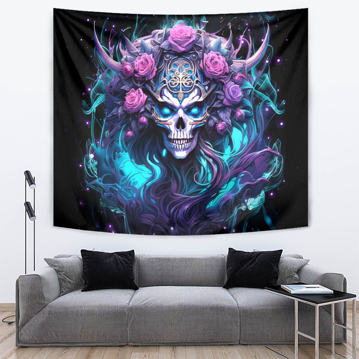 Rose Skull Tapestry I'm Never Alone My Demons Are With Me 24/7 - Wonder Print Shop