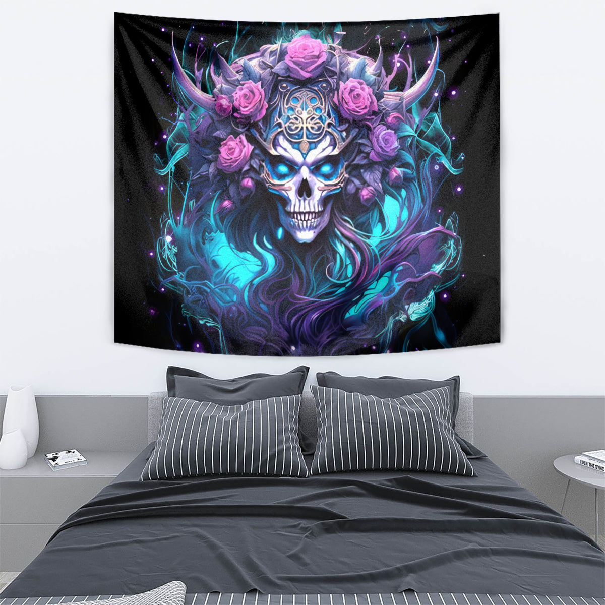 Rose Skull Tapestry I'm Never Alone My Demons Are With Me 24/7 - Wonder Print Shop