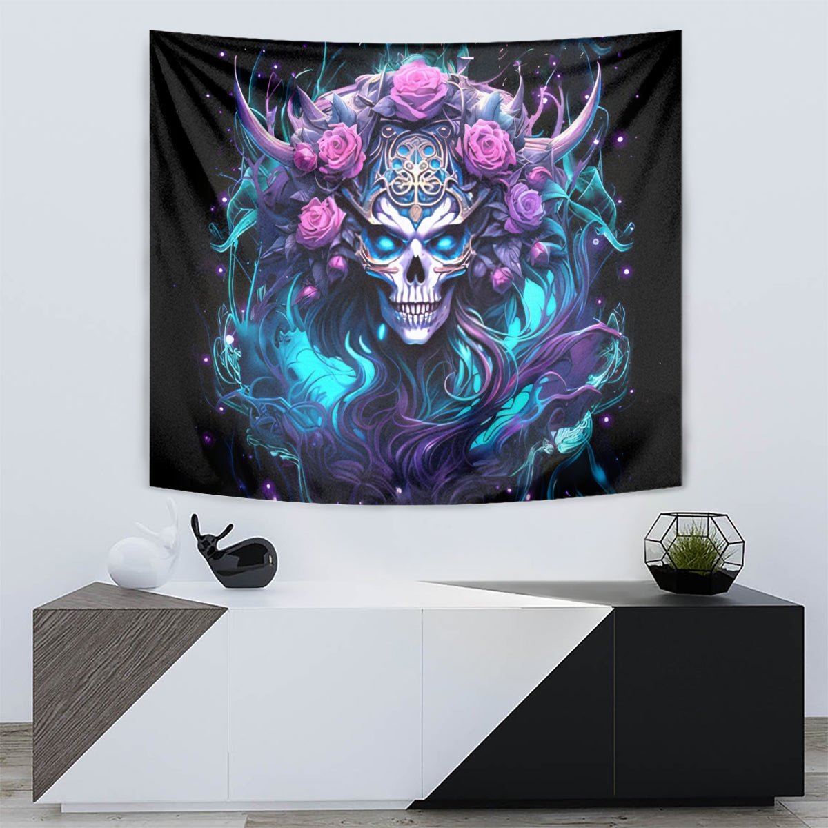 Rose Skull Tapestry I'm Never Alone My Demons Are With Me 24/7 - Wonder Print Shop