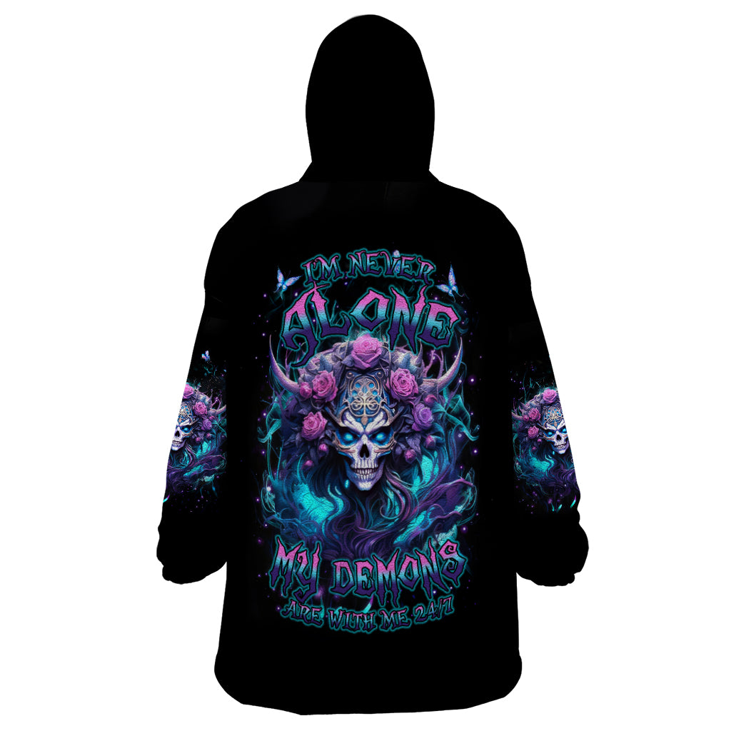 Rose Skull Wearable Blanket Hoodie I'm Never Alone My Demons Are With Me 24/7 - Wonder Print Shop