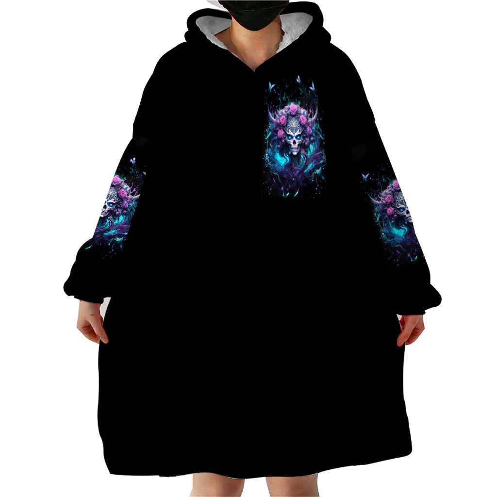 Rose Skull Wearable Blanket Hoodie I'm Never Alone My Demons Are With Me 24/7 - Wonder Print Shop