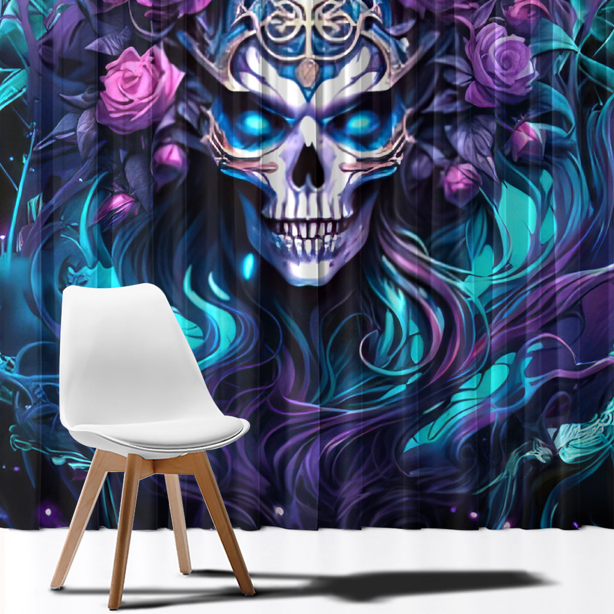 Rose Skull Window Curtain I'm Never Alone My Demons Are With Me 24/7 - Wonder Print Shop