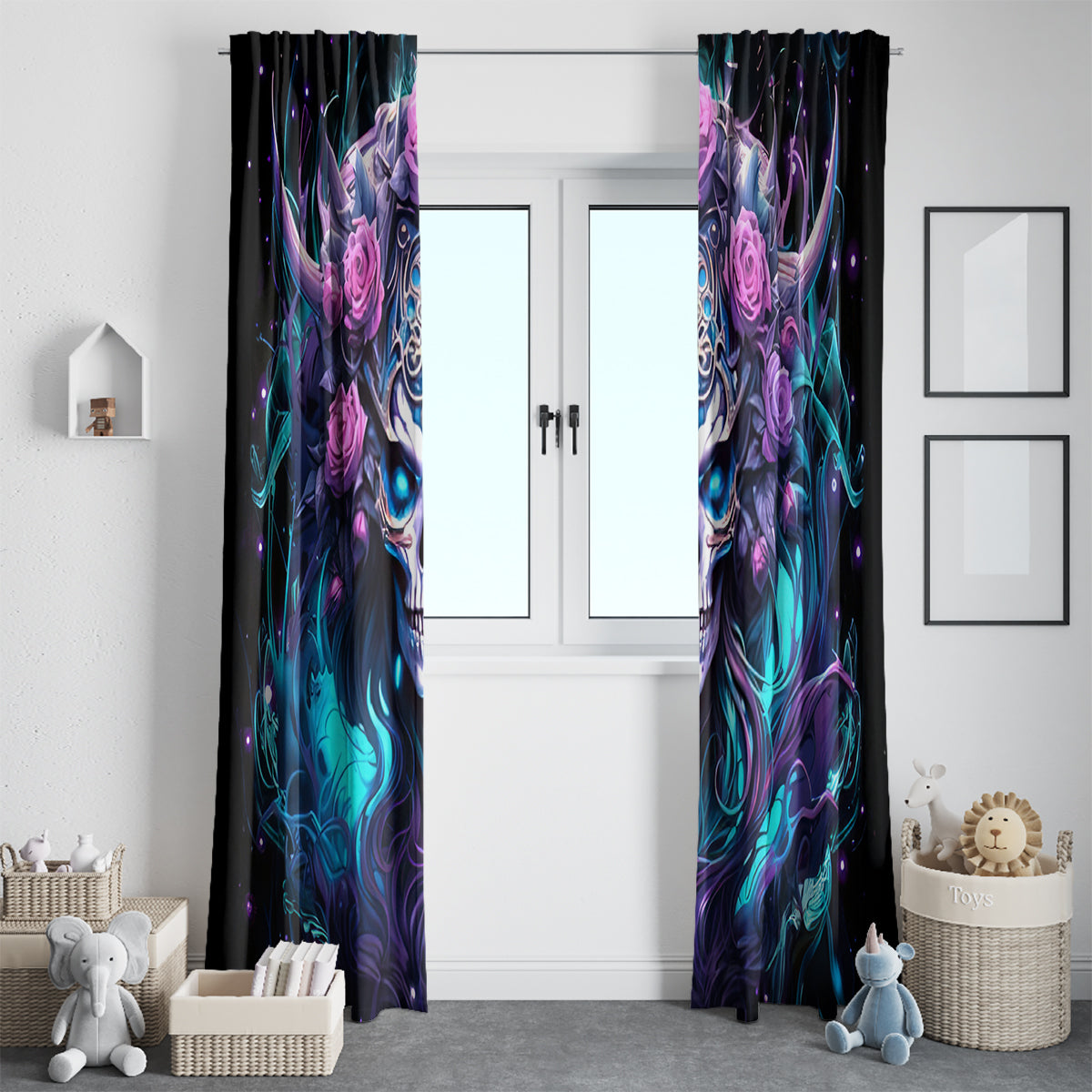 Rose Skull Window Curtain I'm Never Alone My Demons Are With Me 24/7 - Wonder Print Shop