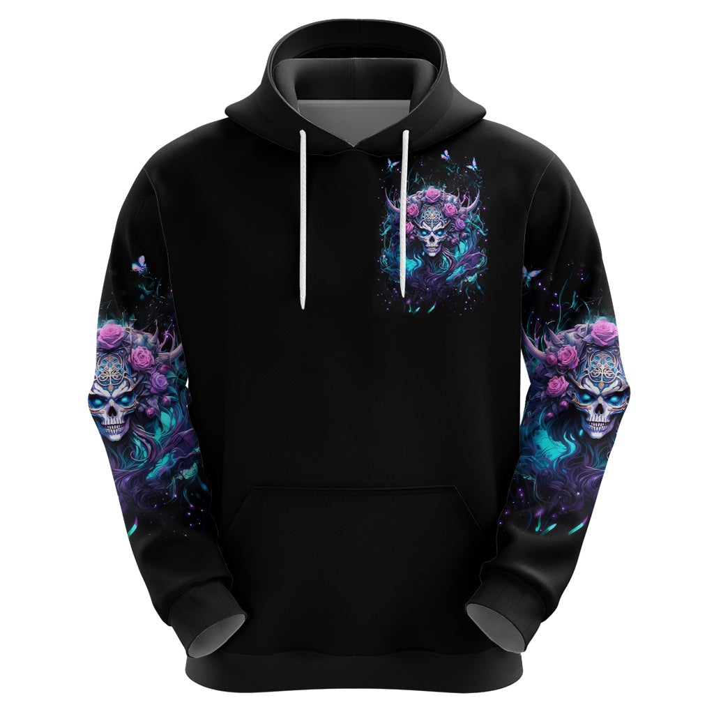 Rose Skull Zip Hoodie I'm Never Alone My Demons Are With Me 24/7 - Wonder Print Shop