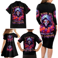 Rose Skull Family Matching Long Sleeve Bodycon Dress and Hawaiian Shirt F Bomb Mom I Sprinkle That Shit Like Confetti - Wonder Print Shop