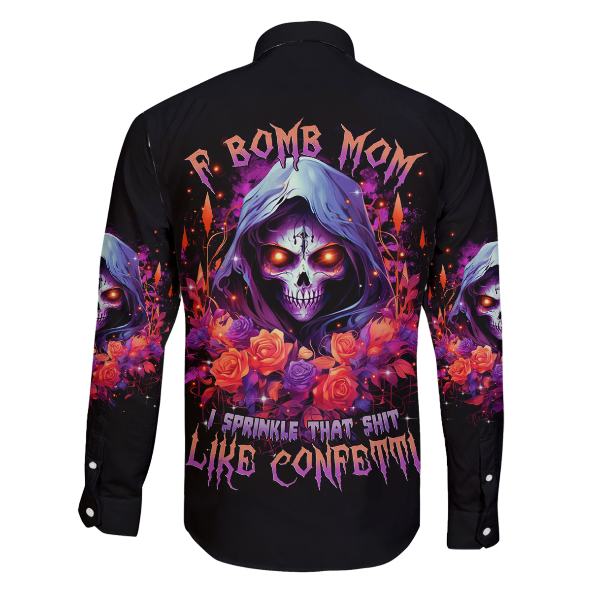 Rose Skull Family Matching Off Shoulder Long Sleeve Dress and Hawaiian Shirt F Bomb Mom I Sprinkle That Shit Like Confetti - Wonder Print Shop