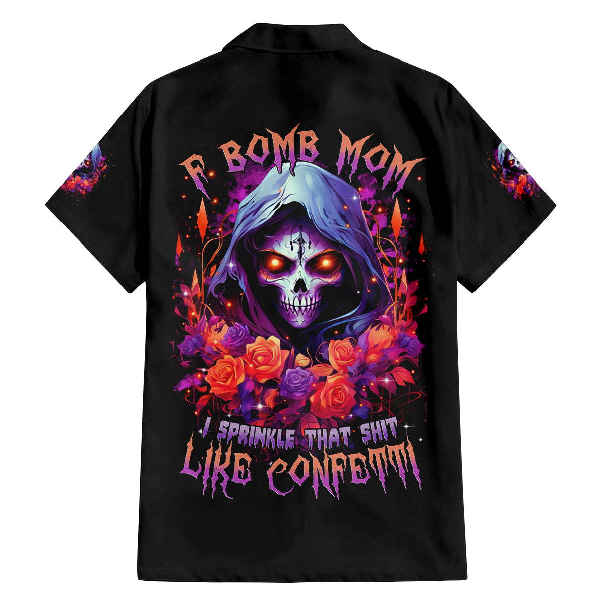 Rose Skull Family Matching Off Shoulder Maxi Dress and Hawaiian Shirt F Bomb Mom I Sprinkle That Shit Like Confetti - Wonder Print Shop