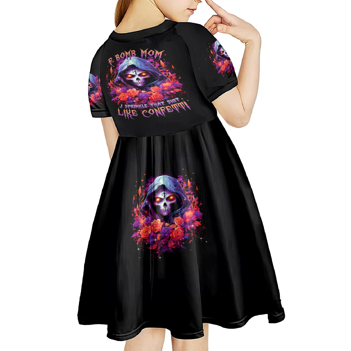 Rose Skull Kid Short Sleeve Dress F Bomb Mom I Sprinkle That Shit Like Confetti - Wonder Print Shop