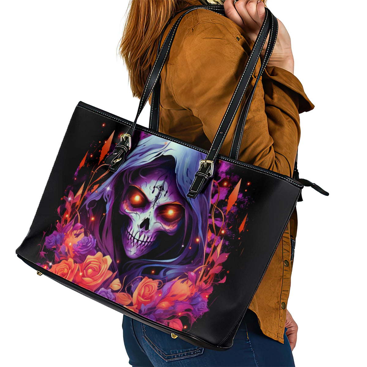Rose Skull Leather Tote Bag F Bomb Mom I Sprinkle That Shit Like Confetti - Wonder Print Shop