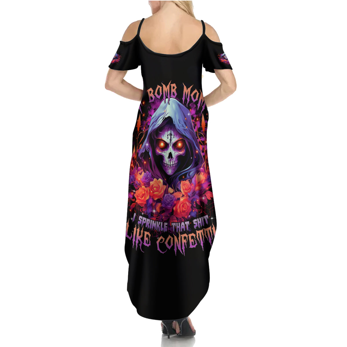 Rose Skull Summer Maxi Dress F Bomb Mom I Sprinkle That Shit Like Confetti - Wonder Print Shop