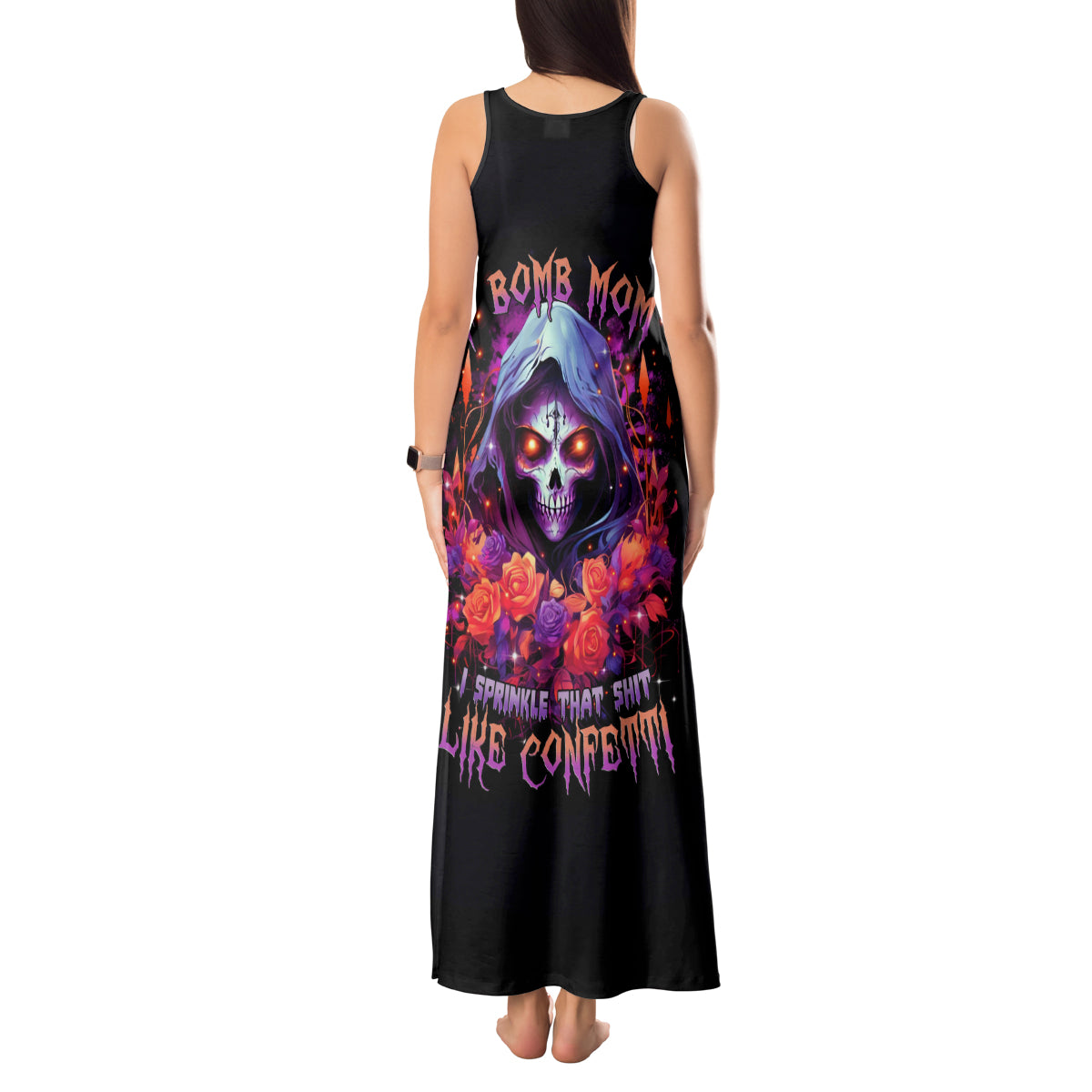 Rose Skull Tank Maxi Dress F Bomb Mom I Sprinkle That Shit Like Confetti - Wonder Print Shop