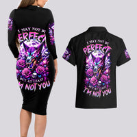 Rose Wolf Couples Matching Long Sleeve Bodycon Dress and Hawaiian Shirt I May Not Be Perfect But At Least I'm Not You - Wonder Print Shop