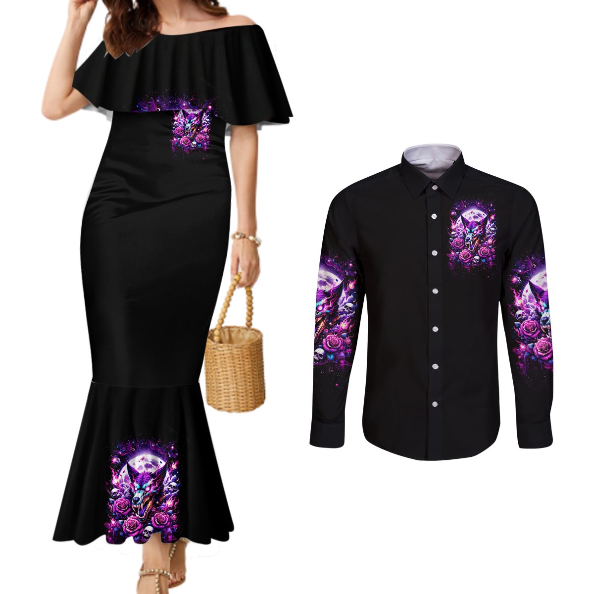Rose Wolf Couples Matching Mermaid Dress and Long Sleeve Button Shirt I May Not Be Perfect But At Least I'm Not You