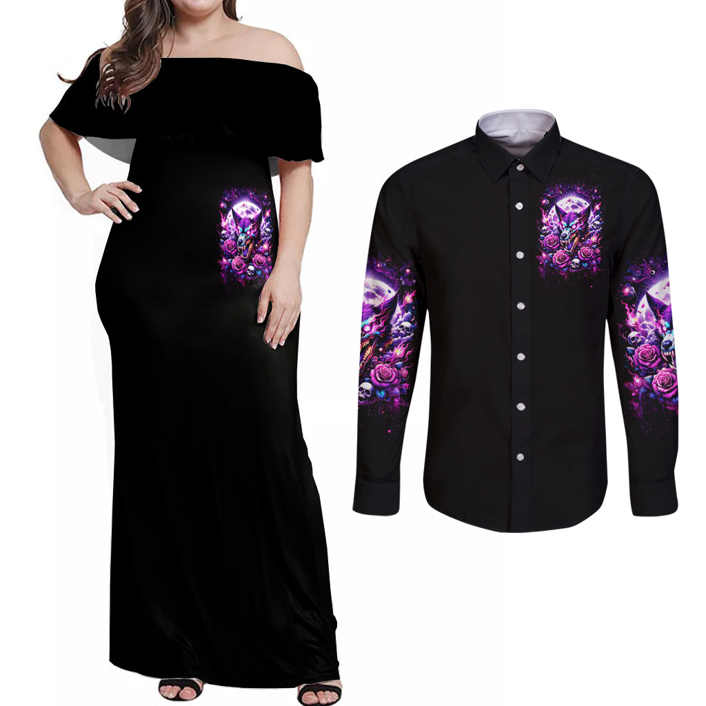 Rose Wolf Couples Matching Off Shoulder Maxi Dress and Long Sleeve Button Shirt I May Not Be Perfect But At Least I'm Not You - Wonder Print Shop