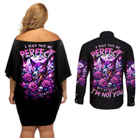 Rose Wolf Couples Matching Off Shoulder Short Dress and Long Sleeve Button Shirt I May Not Be Perfect But At Least I'm Not You - Wonder Print Shop