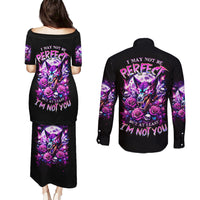 Rose Wolf Couples Matching Puletasi and Long Sleeve Button Shirt I May Not Be Perfect But At Least I'm Not You - Wonder Print Shop