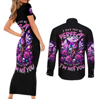 Rose Wolf Couples Matching Short Sleeve Bodycon Dress and Long Sleeve Button Shirt I May Not Be Perfect But At Least I'm Not You - Wonder Print Shop