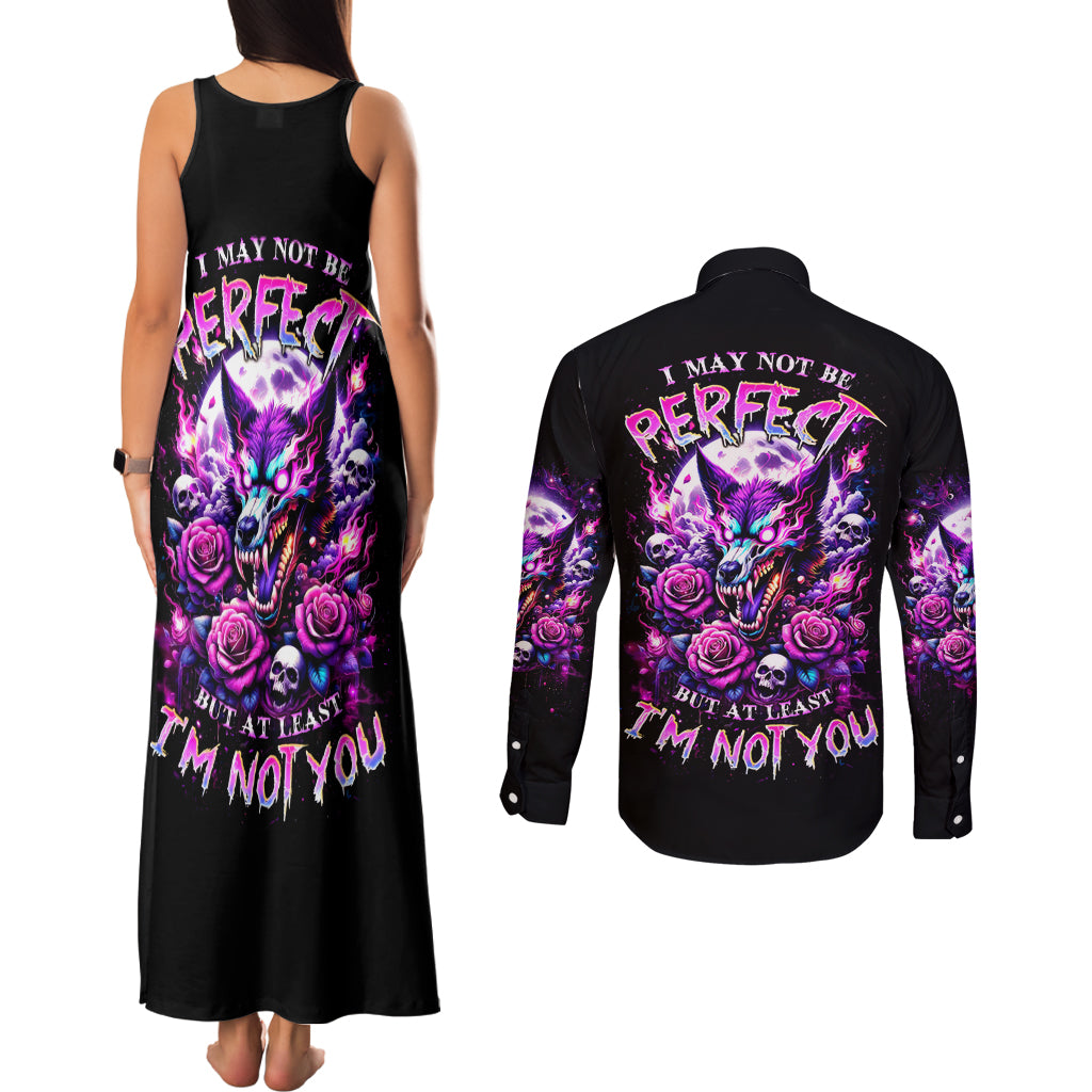 Rose Wolf Couples Matching Tank Maxi Dress and Long Sleeve Button Shirt I May Not Be Perfect But At Least I'm Not You - Wonder Print Shop