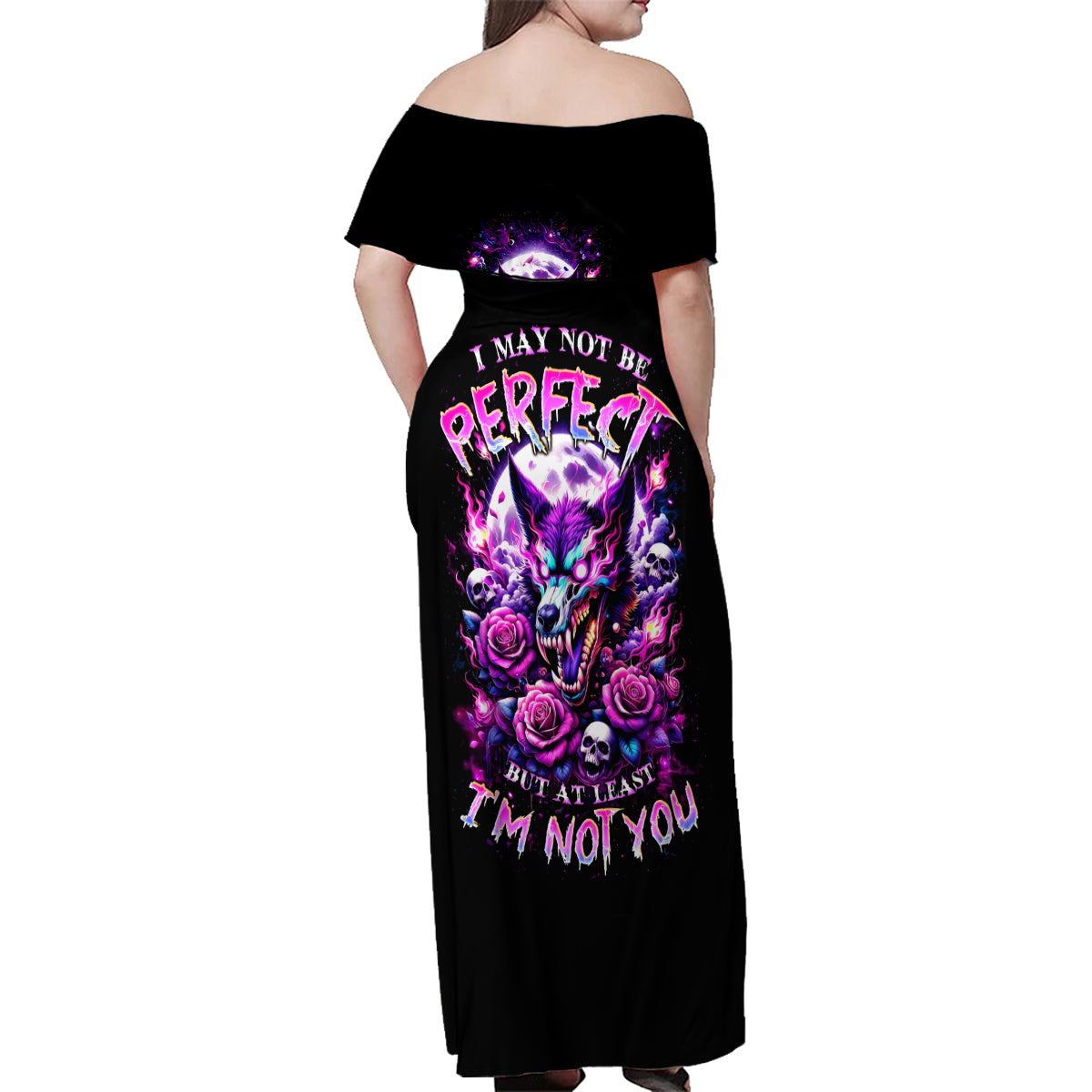 Rose Wolf Family Matching Off Shoulder Maxi Dress and Hawaiian Shirt I May Not Be Perfect But At Least I'm Not You - Wonder Print Shop