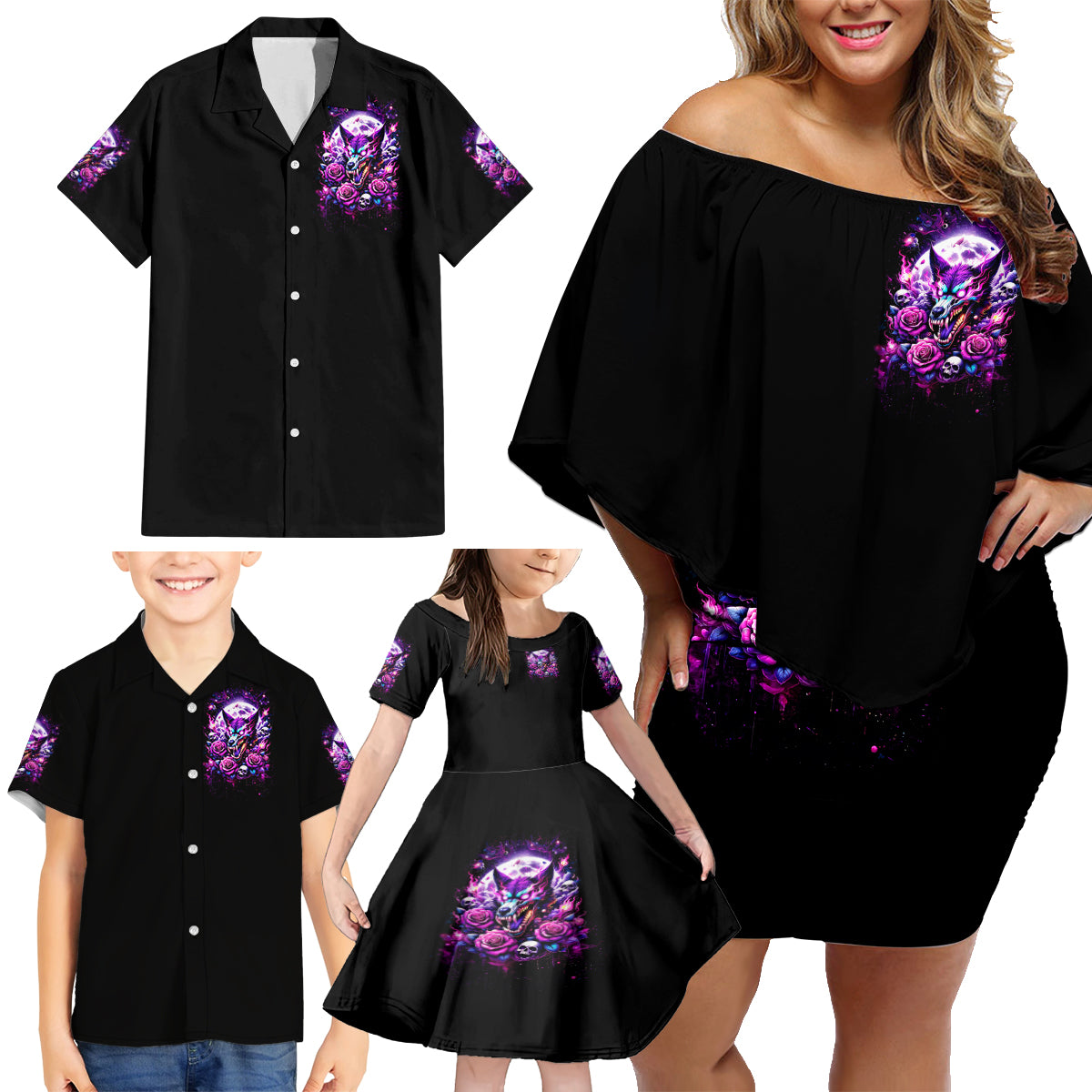 Rose Wolf Family Matching Off Shoulder Short Dress and Hawaiian Shirt I May Not Be Perfect But At Least I'm Not You - Wonder Print Shop