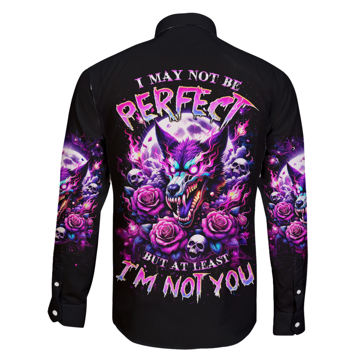 Rose Wolf Family Matching Short Sleeve Bodycon Dress and Hawaiian Shirt I May Not Be Perfect But At Least I'm Not You - Wonder Print Shop