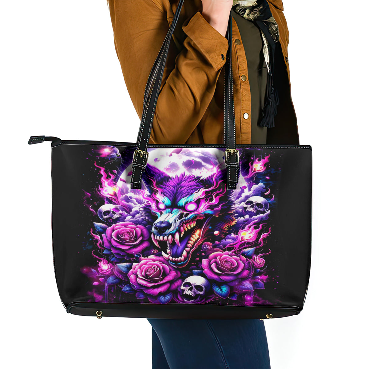 Rose Wolf Leather Tote Bag I May Not Be Perfect But At Least I'm Not You - Wonder Print Shop