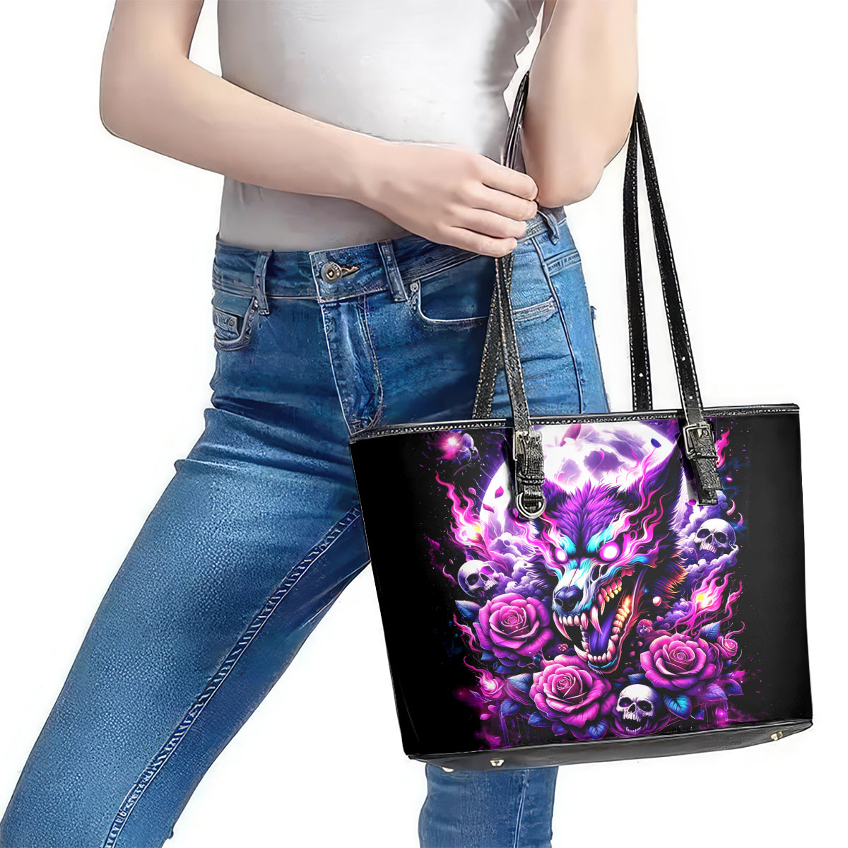 Rose Wolf Leather Tote Bag I May Not Be Perfect But At Least I'm Not You - Wonder Print Shop